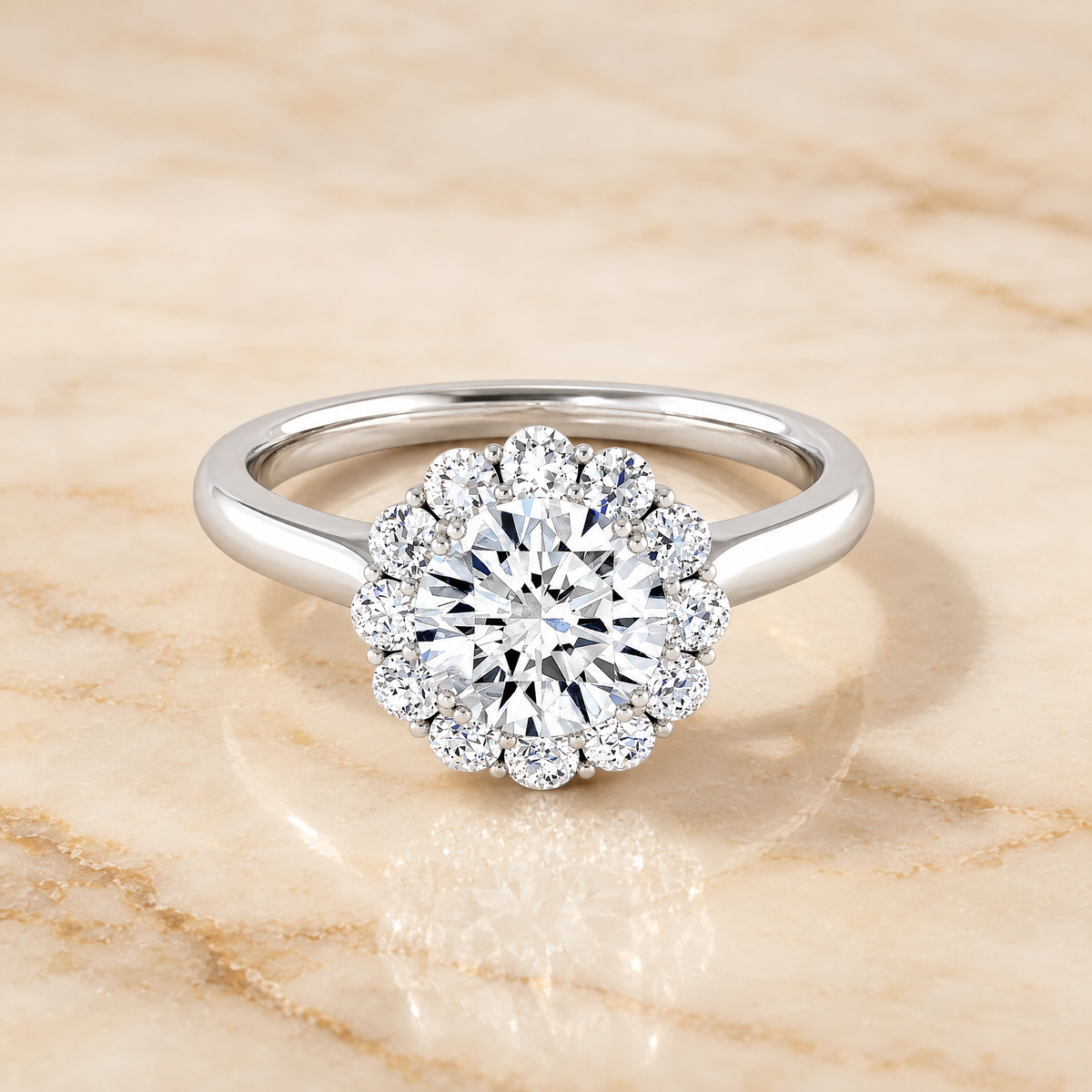 The Guthrie Floral Prong Halo Round Engagement Ring Setting in Platinum