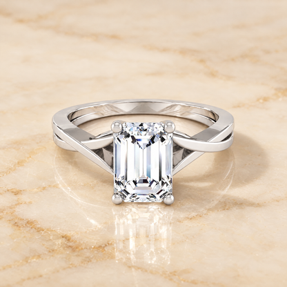 The Priscilla Delicate Twist Cathedral Solitaire Emerald Cut Engagement Ring Setting in 18K White Gold