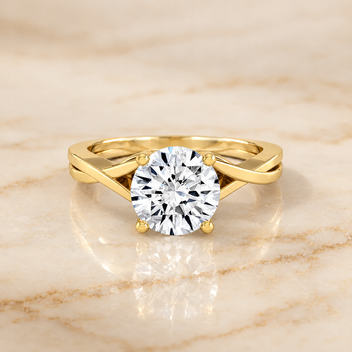 The Priscilla Delicate Twist Cathedral Solitaire Round Engagement Ring Setting in 18K Yellow Gold