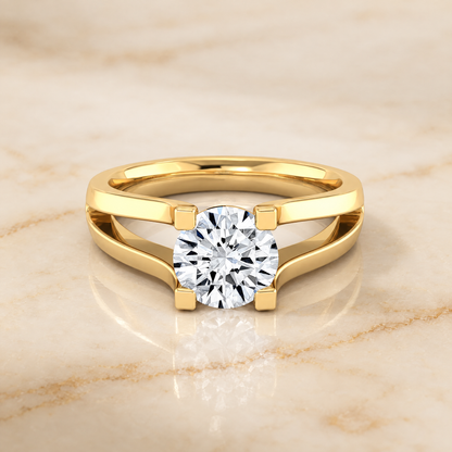 The Lorelei Plain High Polish Split Shank Solitaire Round Engagement Ring Setting in 18K Yellow Gold