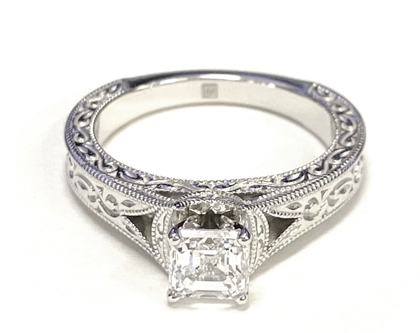 14K Rose Gold band of The Janis asscher engagement ring setting | RockHer