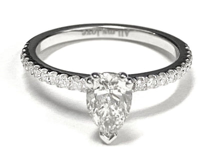 Double Claw Prong French Pavé Pear Shape, in Platinum – lifestyle shot | RockHer