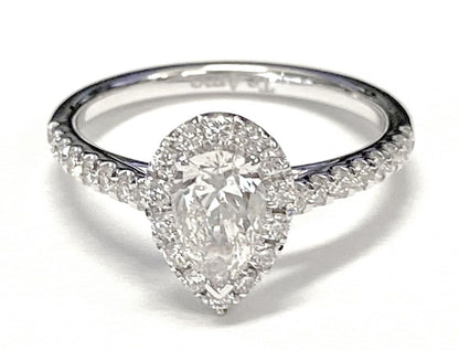 Petite French Pavé Halo Pear Shape, in 18K White Gold, pave setting – lifestyle shot | RockHer