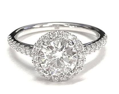 Dylan Select Petite French Pavé Halo Round Lab Diamond Engagement Ring in Platinum | RockHer