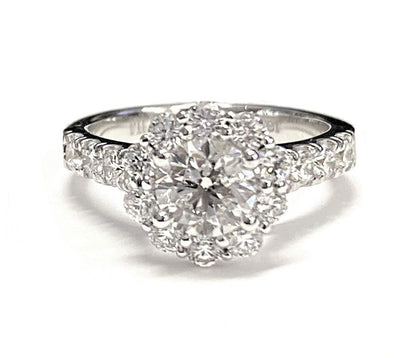 Round Brilliant, Luxe French Pavé Halo, in 14K Rose Gold, pave setting – lifestyle shot | RockHer