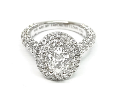Dinah bold double halo engagement ring in platinum with oval lab diamond — RockHer