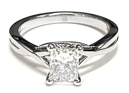 Delicate Twist Cathedral Solitaire Radiant, in Platinum, prong setting – lifestyle shot | RockHer