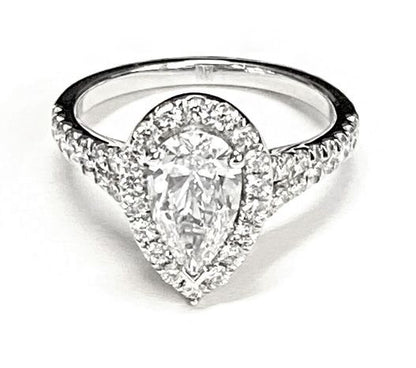 Petite Split Shank Halo Pear Shape, in 18K Yellow Gold, pave setting – lifestyle shot | RockHer