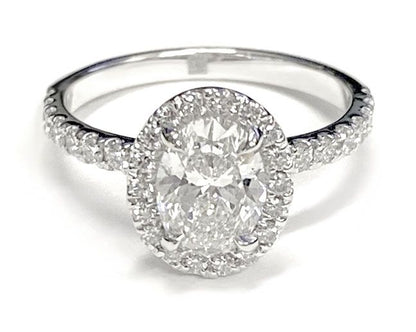 Round Brilliant, Classic Linear Halo, in 18K White Gold, pave setting – lifestyle shot | RockHer