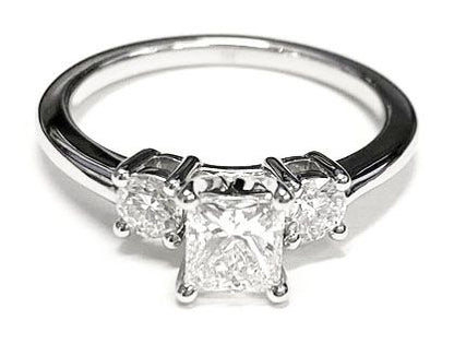 Classic Three Stone Princess, in 18K Yellow Gold, prong setting – lifestyle shot | RockHer