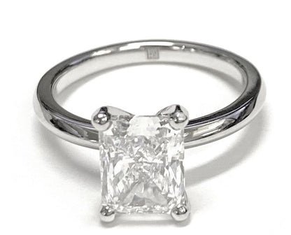 Petite Knife Edge Solitaire Radiant, in 18K White Gold, prong setting – lifestyle shot | RockHer