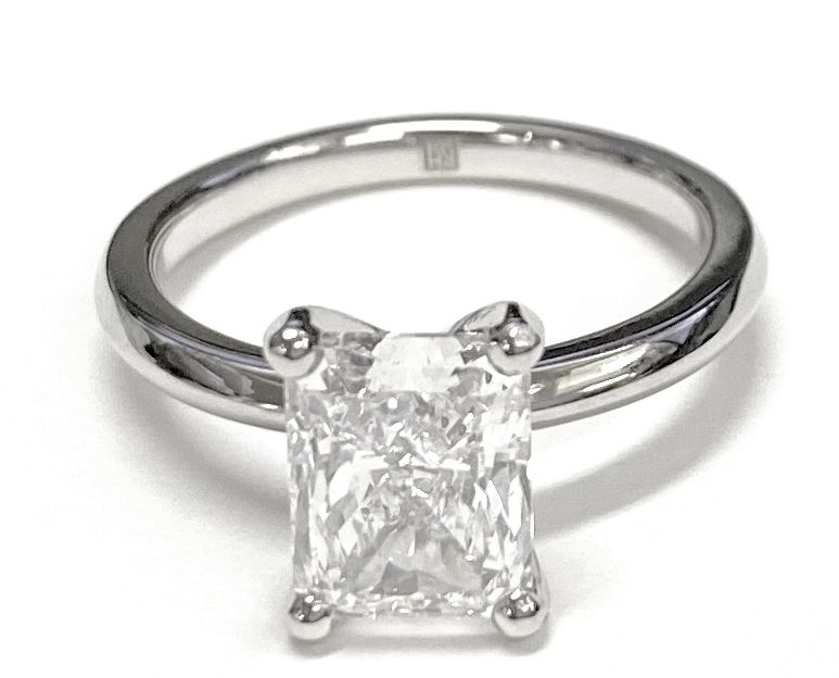 Platinum Radiant Cut Center  Petite Knife Edge Solitaire Engagement Ring