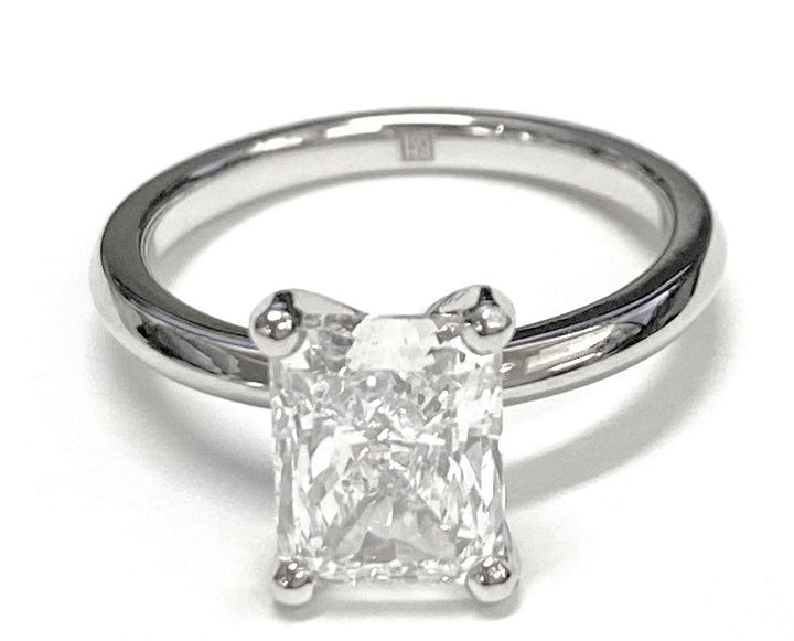 Platinum Radiant Cut Center  Petite Knife Edge Solitaire Engagement Ring