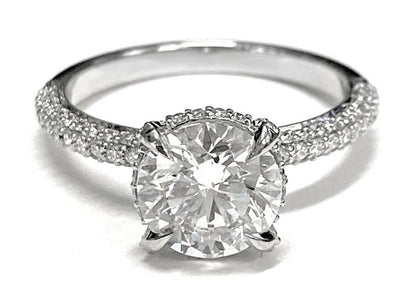 Round Brilliant, Diamond Encrusted Claw Triple Pavé, in 14K Rose Gold, prong setting – lifestyle shot | RockHer