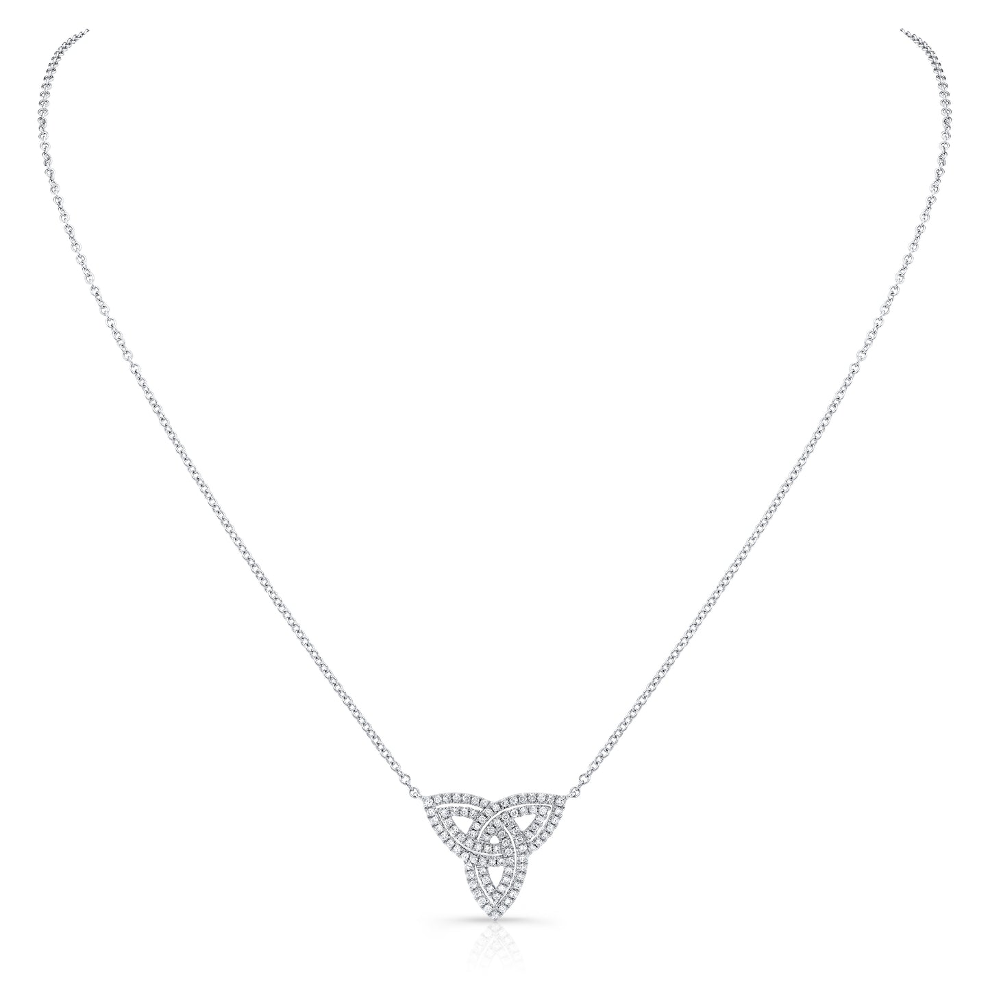 Diamond Trinity Knot Necklace In 14k White Gold 0.40ctw 18 Inch Length