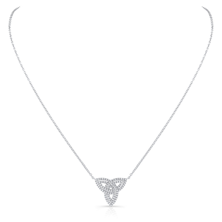 Diamond Trinity Knot Necklace In 14k White Gold 0.40ctw 18 Inch Length