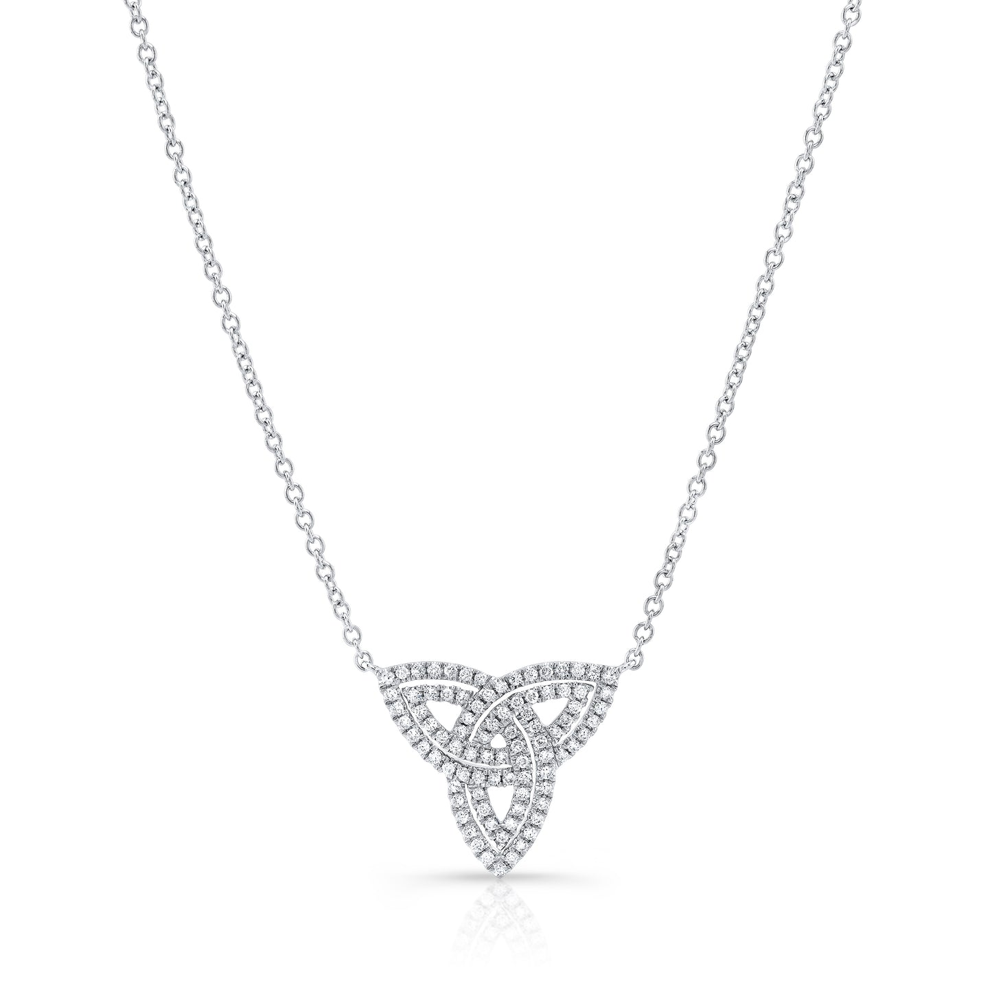 Diamond Trinity Knot Necklace In 14k White Gold 0.40ctw 18 Inch Length