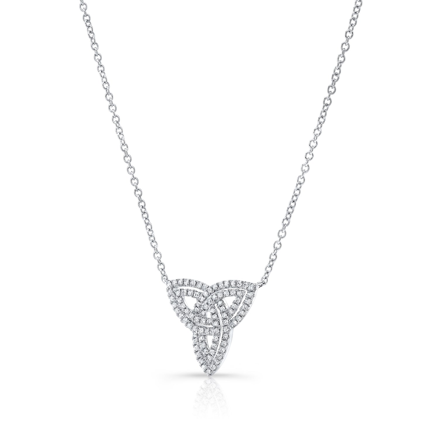 Diamond Trinity Knot Necklace In 14k White Gold 0.40ctw 18 Inch Length