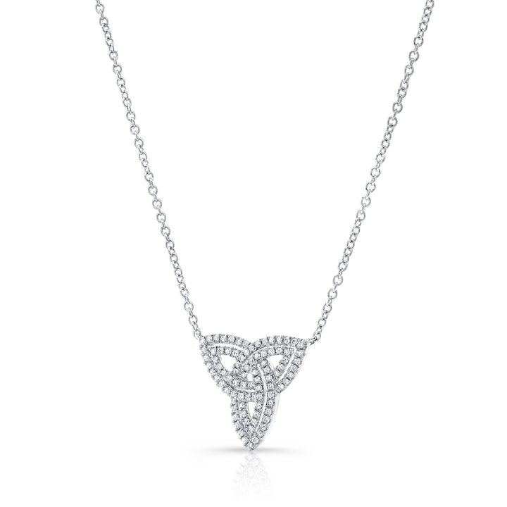 Diamond Trinity Knot Necklace In 14k White Gold 0.40ctw 18 Inch Length