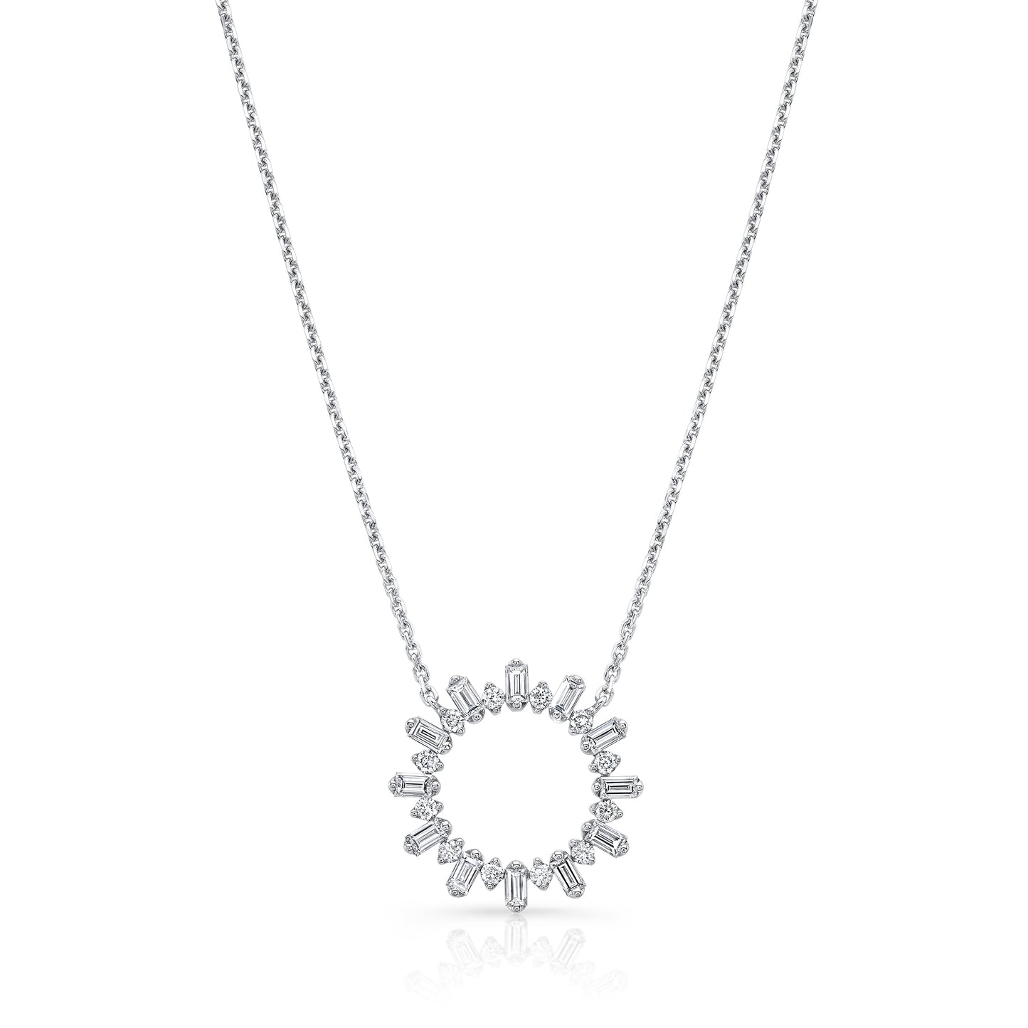 Diamond Sun Ray Necklace In 14k White Gold 0.70ctw, Adjustable 16-18 Inch Length – front view | RockHer