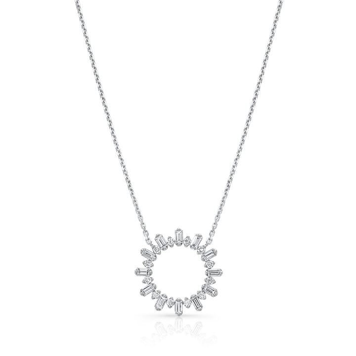 Diamond Sun Ray Necklace In 14k White Gold 0.70ctw, Adjustable 16-18 Inch Length – front view | RockHer