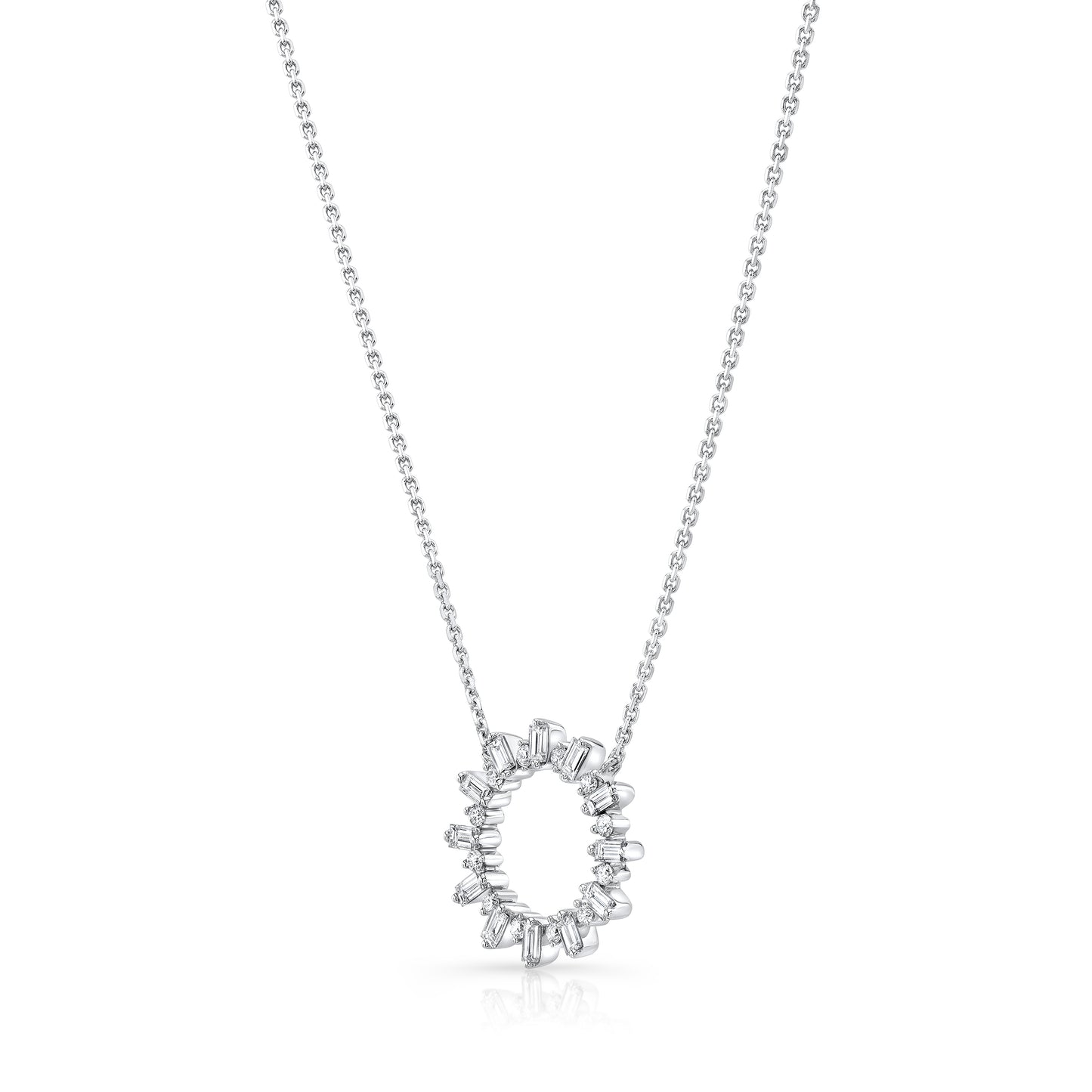Diamond Sun Ray Necklace In 14k White Gold 0.70ctw, Adjustable 16-18 Inch Length – side profile | RockHer