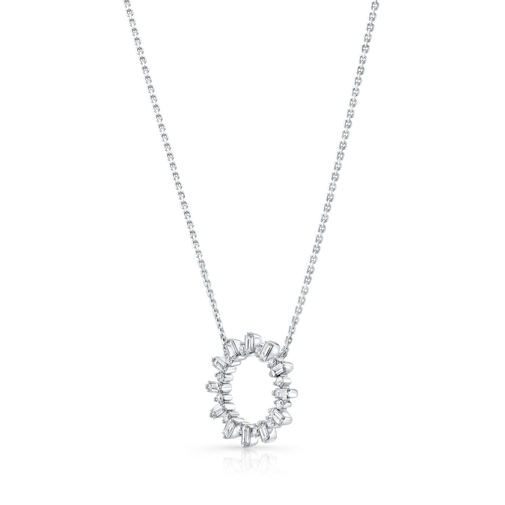 Diamond Sun Ray Necklace In 14k White Gold 0.70ctw, Adjustable 16-18 Inch Length – side profile | RockHer