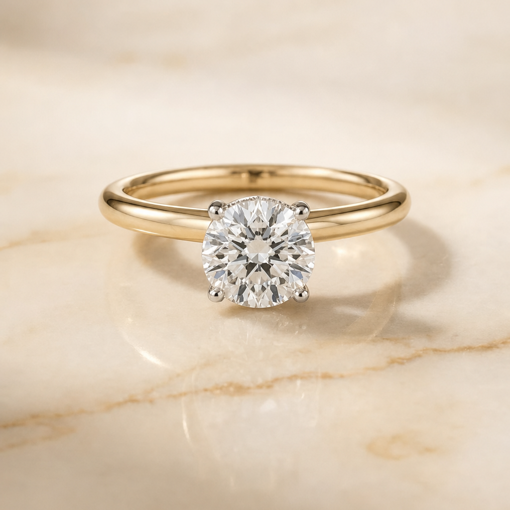 The Dolly Double Hidden Halo Solitaire Round Engagement Ring Setting in 18K Yellow Gold