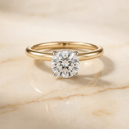 The Dolly Double Hidden Halo Solitaire Round Engagement Ring Setting in 18K Yellow Gold