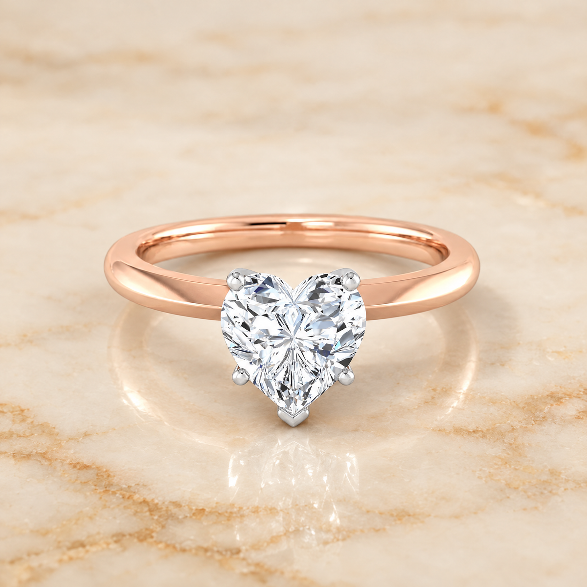 The Roberta Vintage Leaf Pattern Solitaire Heart Engagement Ring Setting in 14K Rose Gold