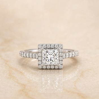 The Allegra Shared Prong Pavé Halo Princess Cut Engagement Ring Setting in Platinum