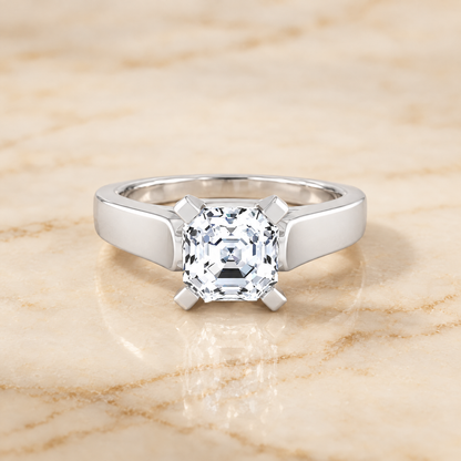 The Charlotte Cathedral Squared Edge Solitaire Asscher Cut Engagement Ring Setting in Platinum