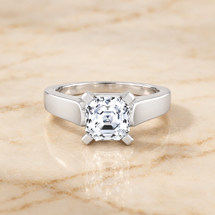 The Charlotte Cathedral Squared Edge Solitaire Asscher Cut Engagement Ring Setting in Platinum