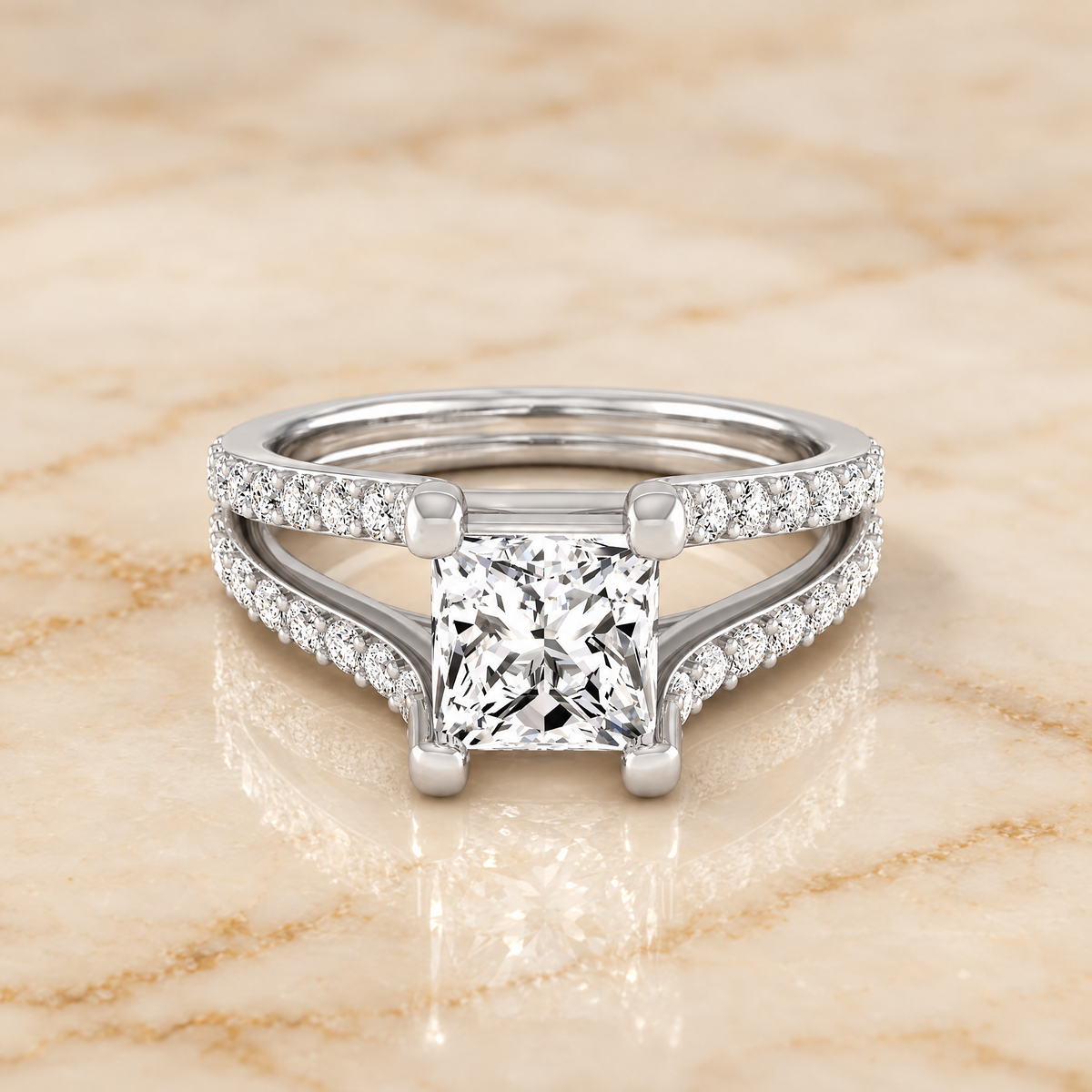 The Presley Split Shank Pavé Princess Cut Engagement Ring Setting in Platinum