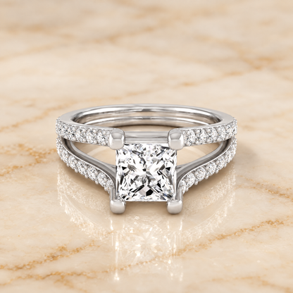The Presley Split Shank Pavé Princess Cut Engagement Ring Setting in Platinum
