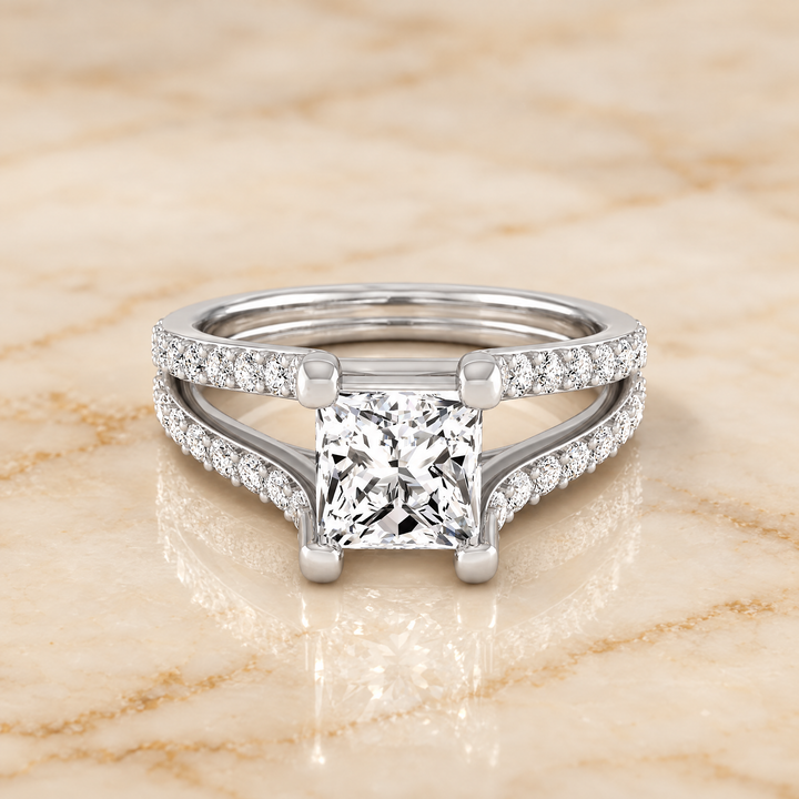 The Presley Split Shank Pavé Princess Cut Engagement Ring Setting in Platinum