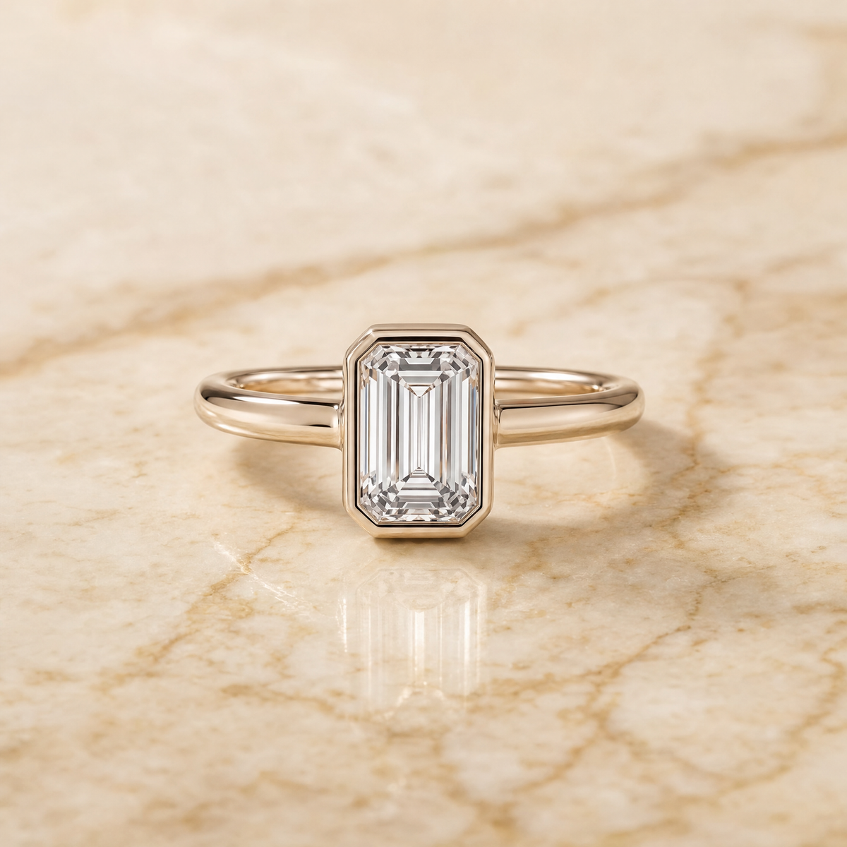 The Agnes Bezel Solitaire In Tapered Baguette Engagement Ring Setting in Platinum