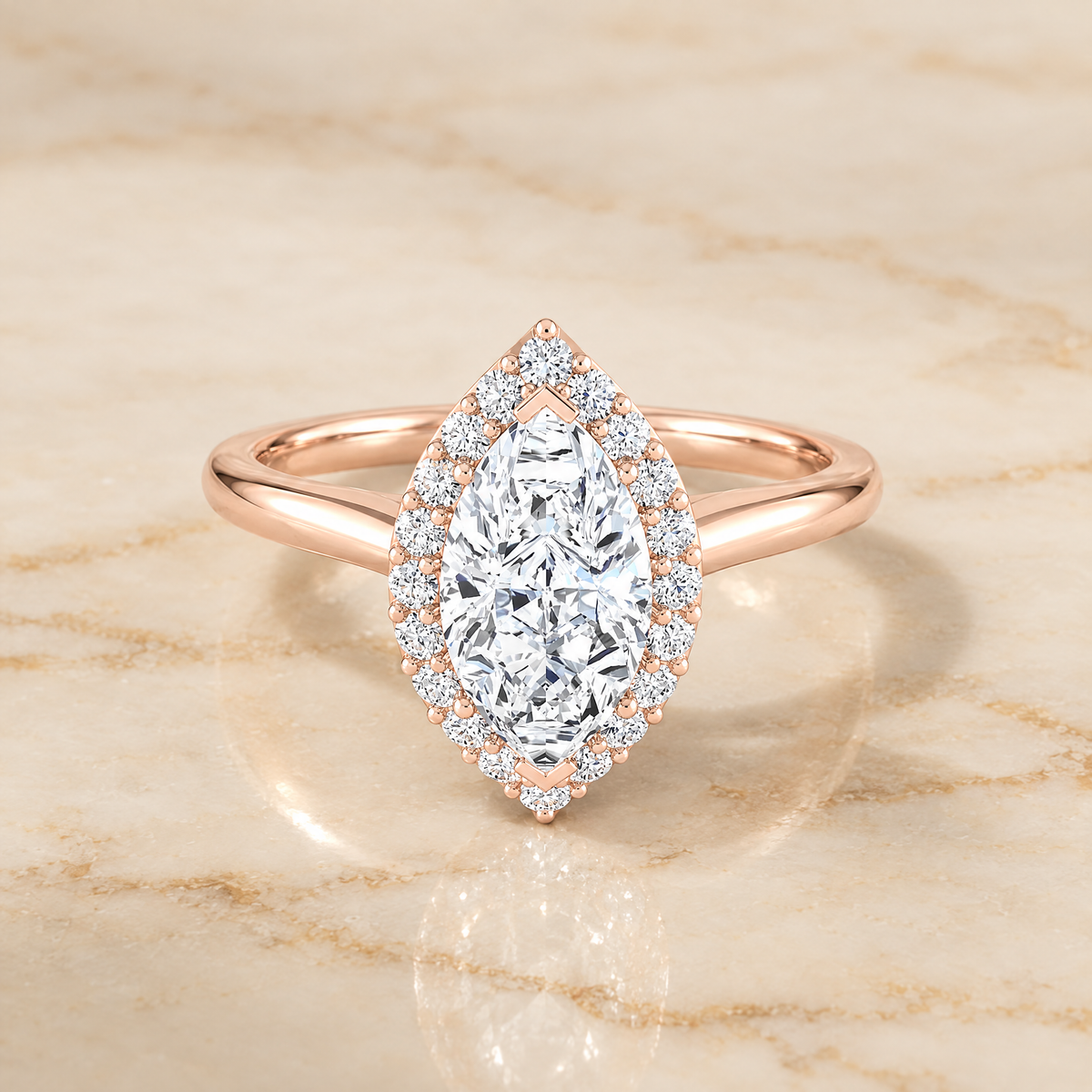 The Etta Classic Shared Prong Halo Marquise Engagement Ring Setting in 14K Rose Gold