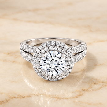 The Mariah Three Tier Halo Crown Round Engagement Ring Setting in Platinum
