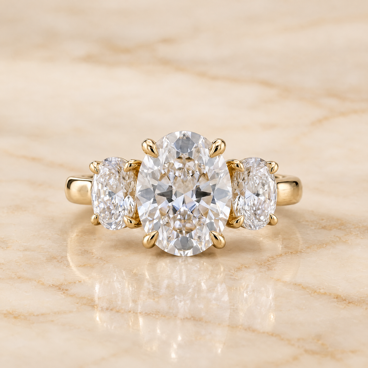 Round engagement ring setting in 18K Yellow Gold, Avery Channel Pavé Three Stone Round | RockHer