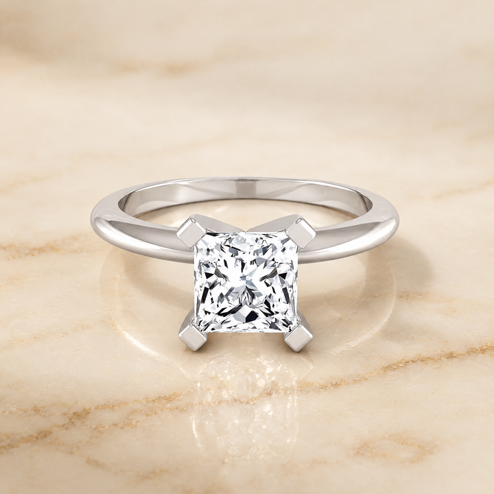 The Lolette Classic Low Base Solitaire Princess Cut Engagement Ring Setting in 18K White Gold