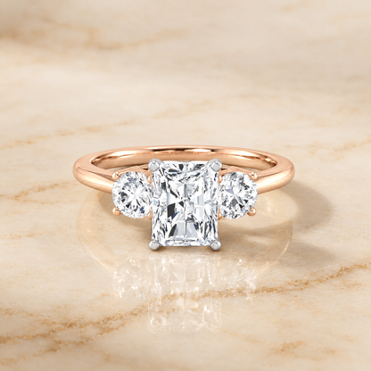 The Anita Classic Three Stone Radiant Cut Engagement Ring Setting in 14K Rose Gold