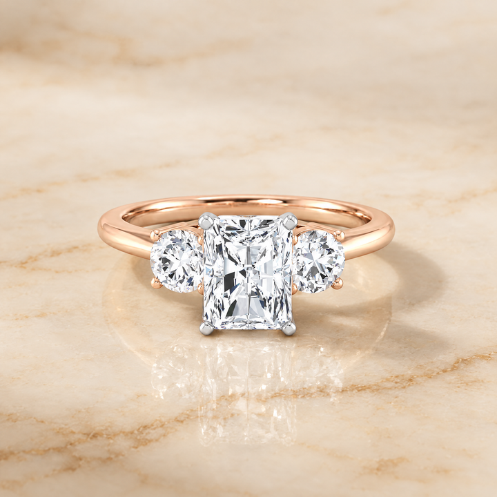 The Anita Classic Three Stone Radiant Cut Engagement Ring Setting in 14K Rose Gold