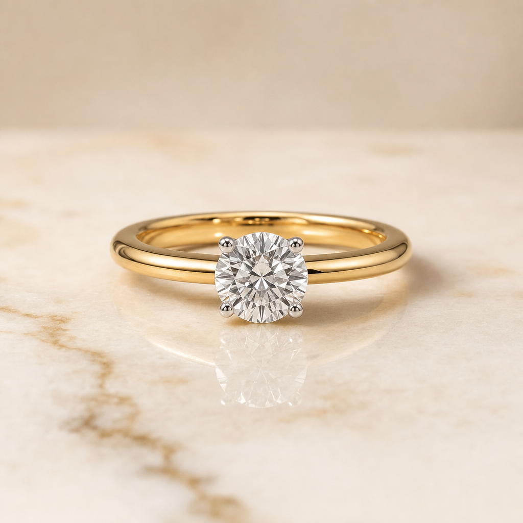 The Eartha Upper Hidden Halo Solitaire Round Engagement Ring Setting in 18K Yellow Gold