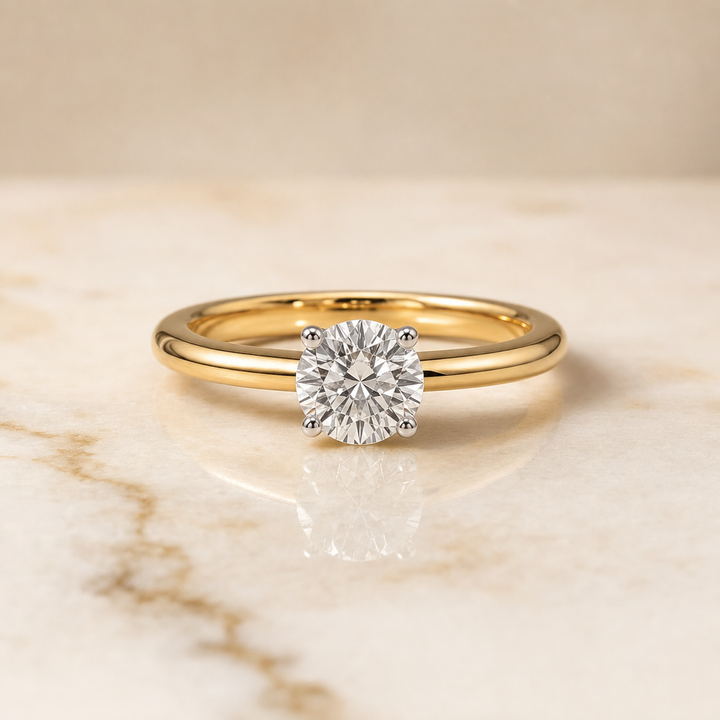 The Eartha Upper Hidden Halo Solitaire Round Engagement Ring Setting in 18K Yellow Gold