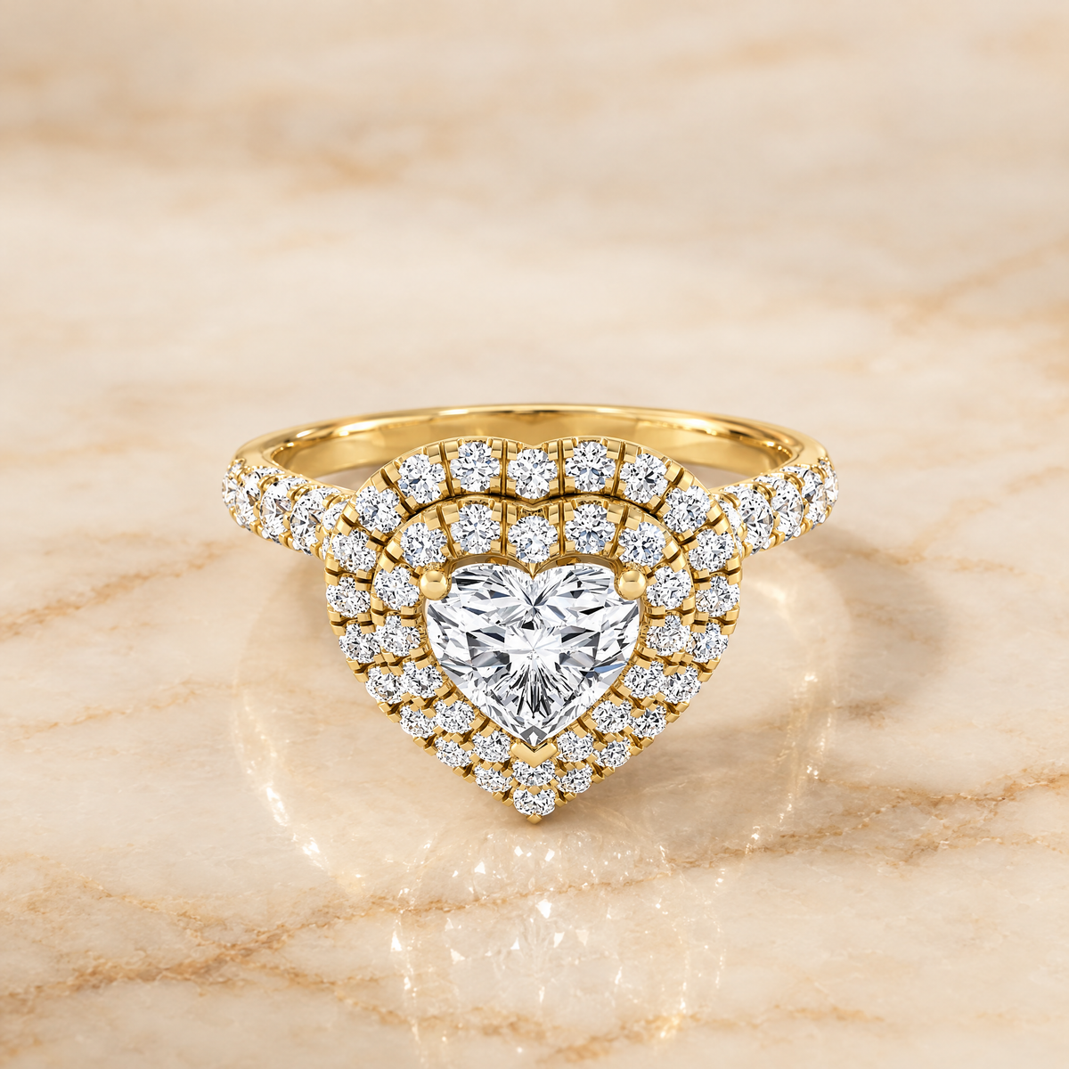 The Dinah Double Halo Heart Engagement Ring Setting in 18K Yellow Gold