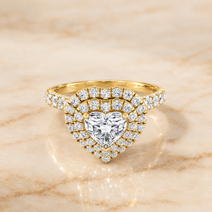 The Dinah Double Halo Heart Engagement Ring Setting in 18K Yellow Gold