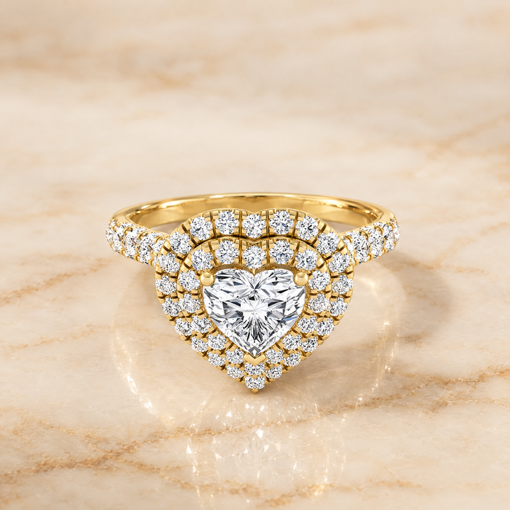 The Dinah Double Halo Heart Engagement Ring Setting in 18K Yellow Gold