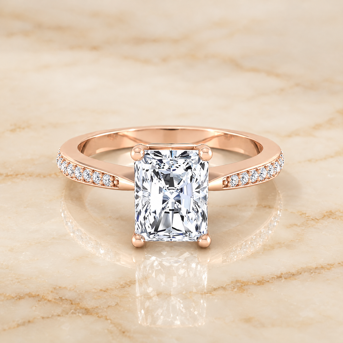 The Carrie Pavé Radiant Cut Engagement Ring Setting in 14K Rose Gold
