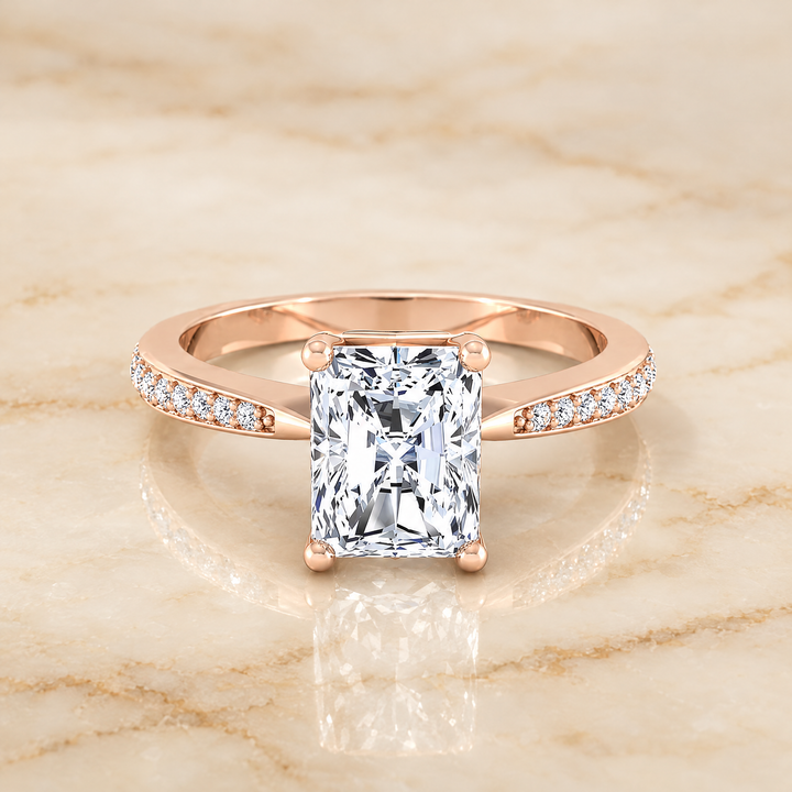 The Carrie Pavé Radiant Cut Engagement Ring Setting in 14K Rose Gold
